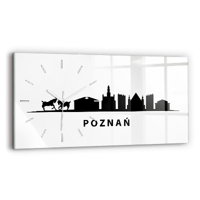 Horizontální skleněné hodiny nástěnné Grafika panoramatu Poznaně