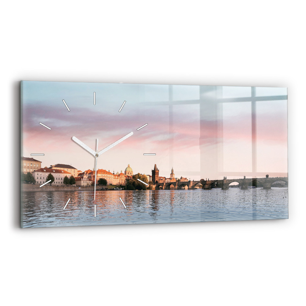 Horizontální skleněné hodiny nástěnné Karlův most v Praze