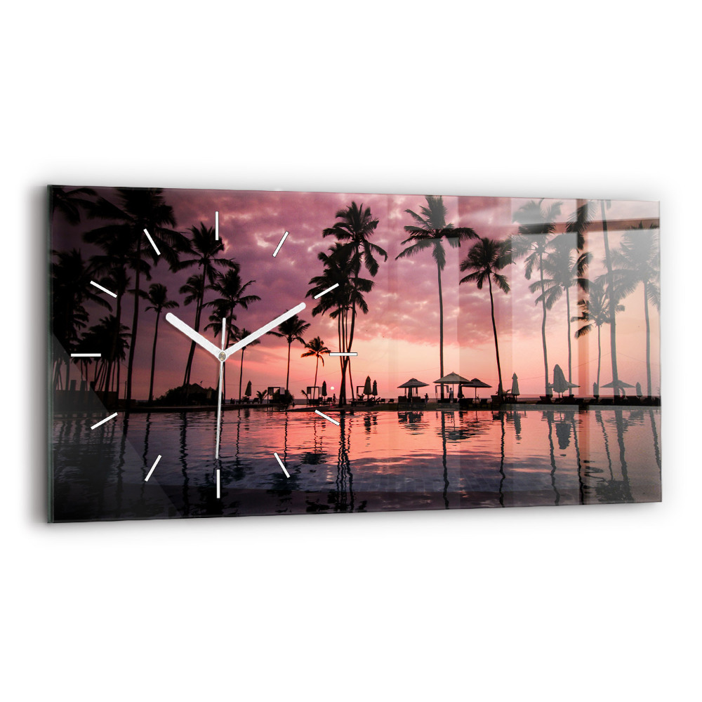 Horizontální skleněné hodiny nástěnné Palmy na Havaji