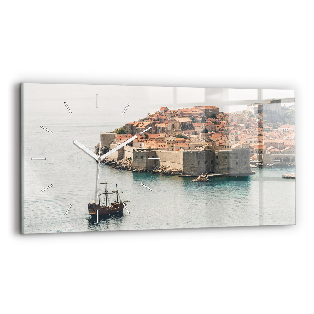 Horizontální skleněné hodiny nástěnné Plachetnice v Dubrovníku