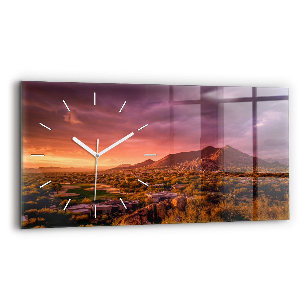 Horizontální skleněné hodiny nástěnné Západ slunce v severním Scottsdale