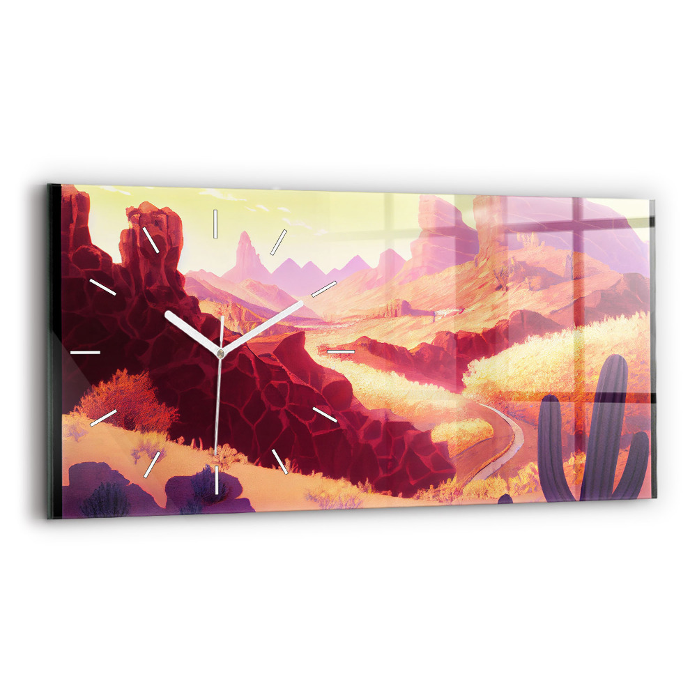 Horizontální skleněné hodiny nástěnné Ilustrace arizonské pouště