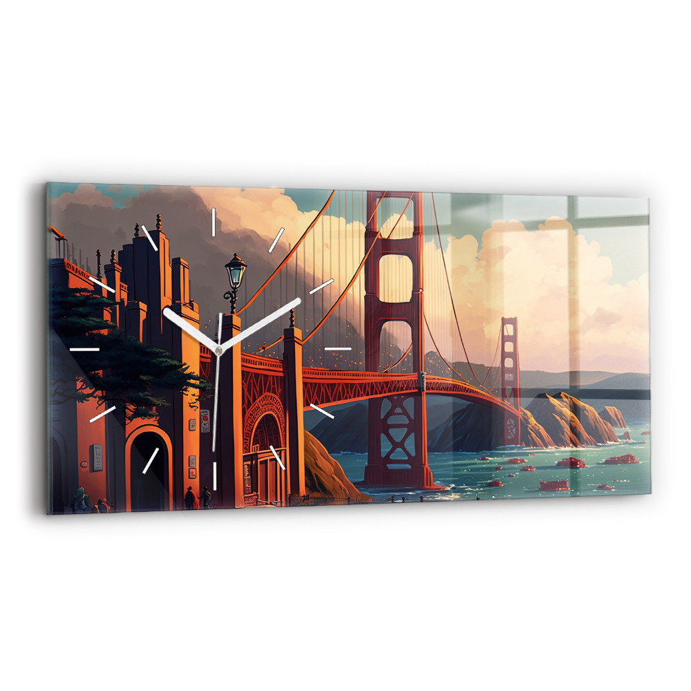 Horizontální skleněné hodiny nástěnné Sanfranciský most