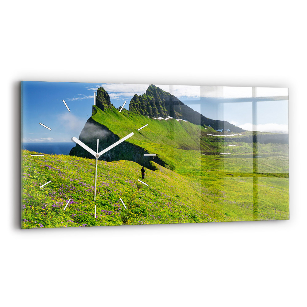 Horizontální skleněné hodiny nástěnné Přírodní rezervace Hornstrandir Island