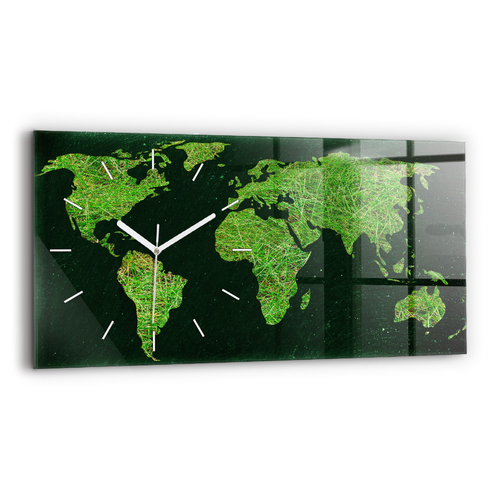 Horizontální nástěnné hodiny Travnatá mapa světa