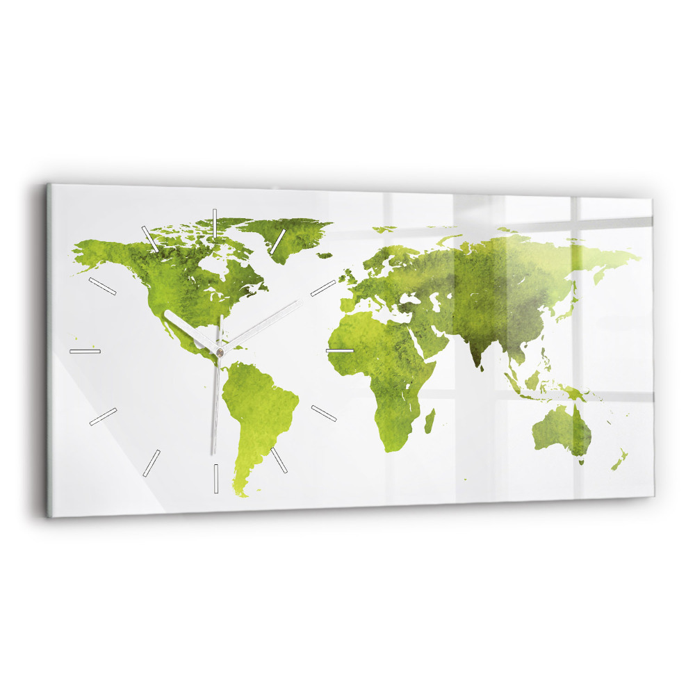 Horizontální nástěnné hodiny Akvarelová mapa světa