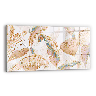 Horizontální skleněné hodiny nástěnné Příroda se vzorem listů
