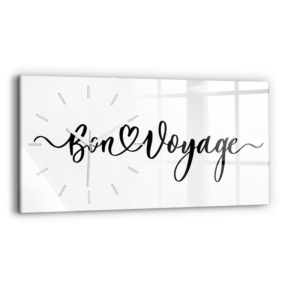 Horizontální skleněné hodiny nástěnné Nápis Bon voyage