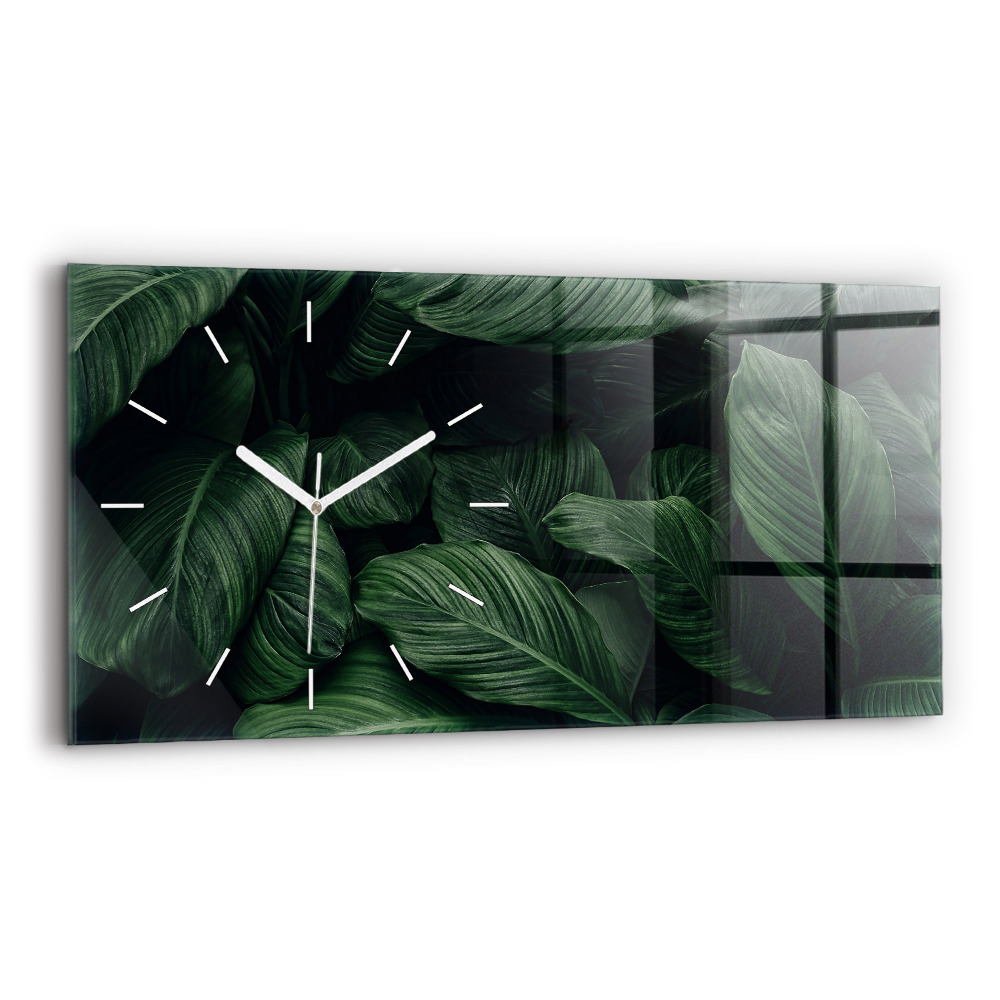 Horizontální skleněné hodiny nástěnné Tropická monstera