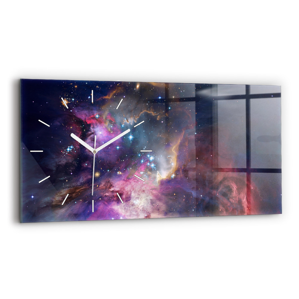 Horizontální skleněné hodiny nástěnné Svět galaxie