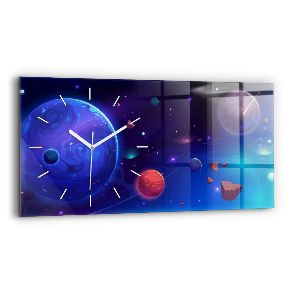Horizontální skleněné hodiny nástěnné Galaxie planet