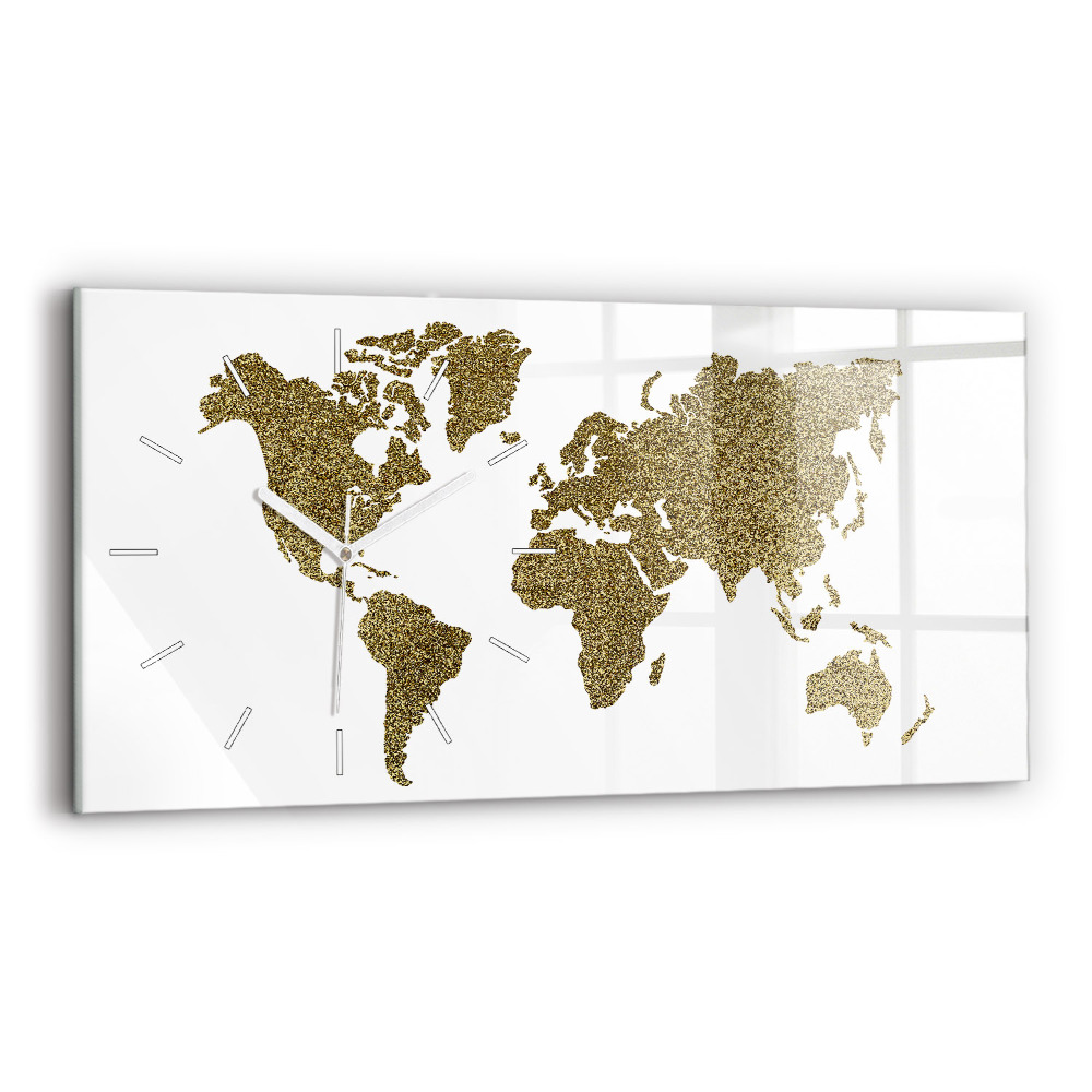 Horizontální skleněné hodiny nástěnné Mapa světa