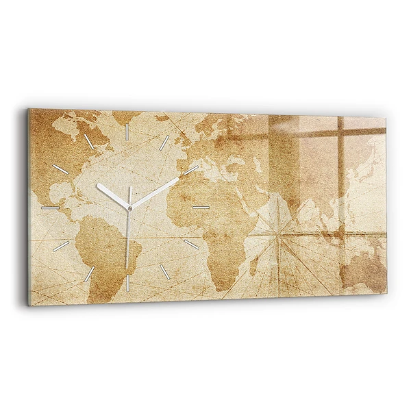 Horizontální nástěnné hodiny Vintage mapa světa