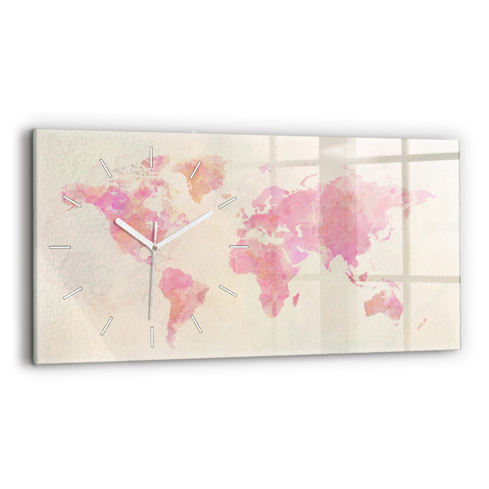 Horizontální nástěnné hodiny Akvarelová mapa světa