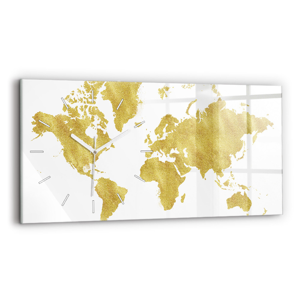 Horizontální nástěnné hodiny Zlatá mapa světa