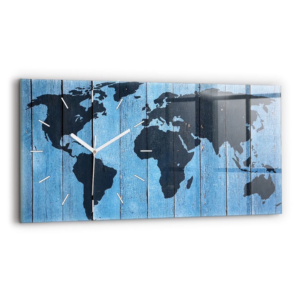Horizontální nástěnné hodiny Desková mapa světa