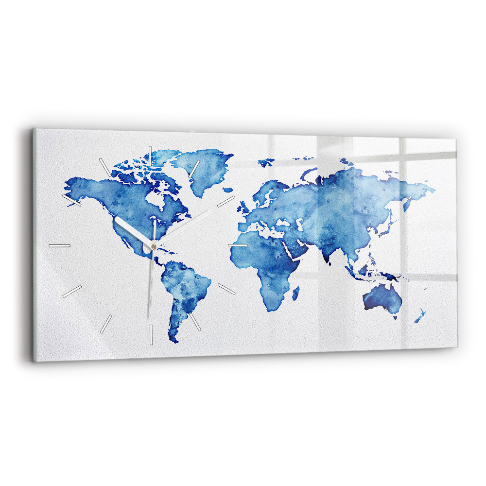 Horizontální nástěnné hodiny Akvarelová mapa světa