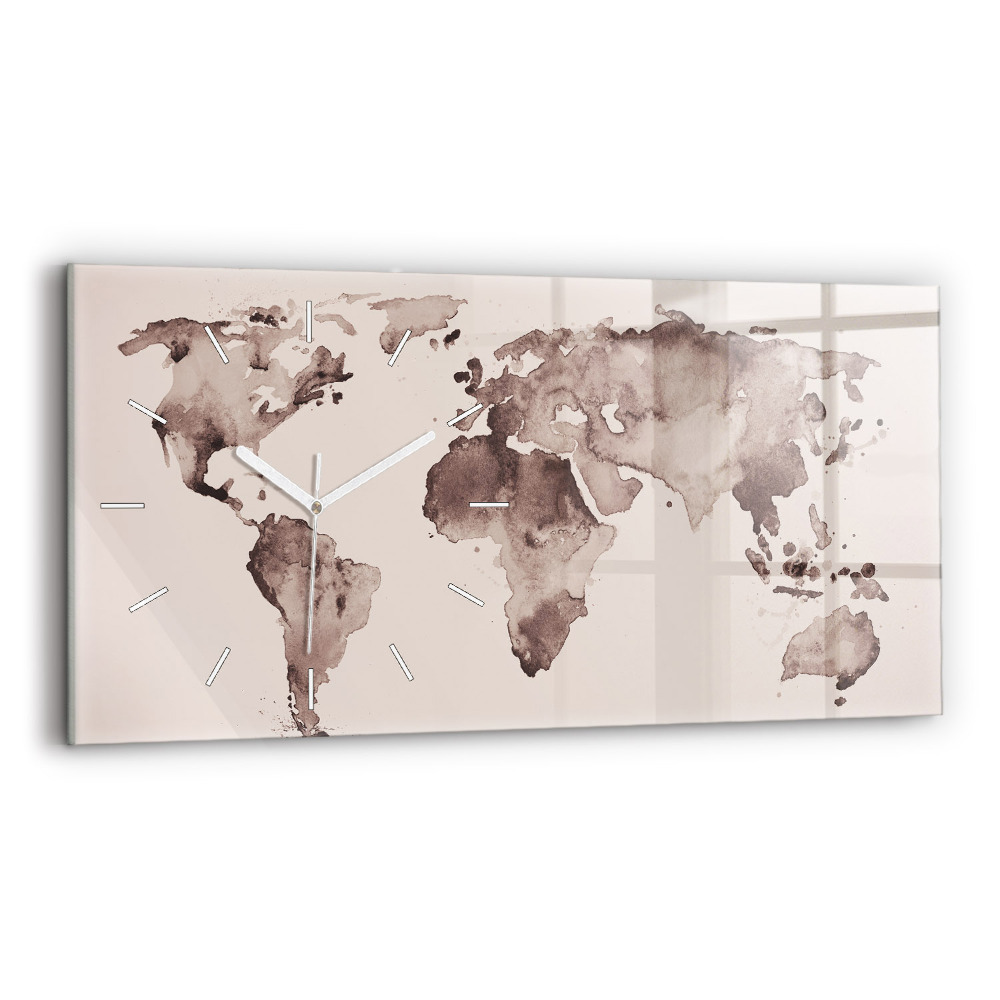 Horizontální nástěnné hodiny Akvarelová mapa světa