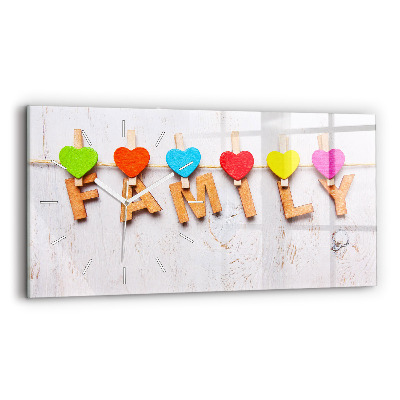 Horizontální nástěnné hodiny Rodinný nápis