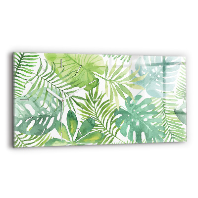 Horizontální nástěnné hodiny Zelené listy