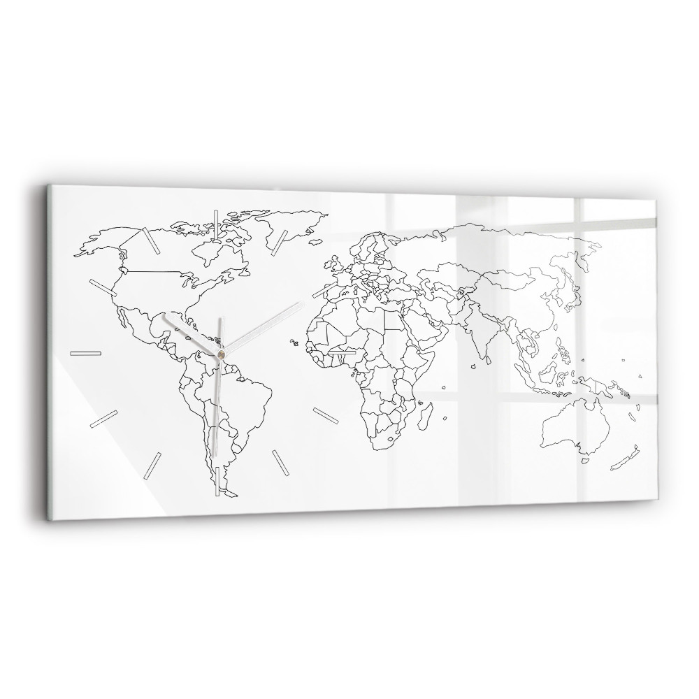 Horizontální nástěnné hodiny Obrysová mapa světa
