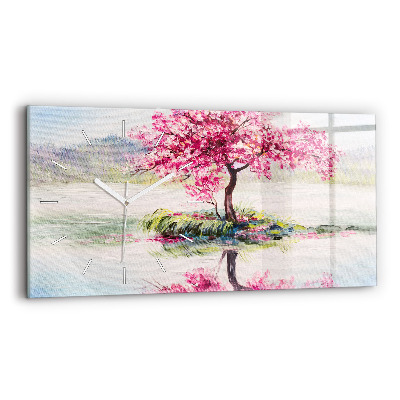 Horizontální nástěnné hodiny Mozaika stromu