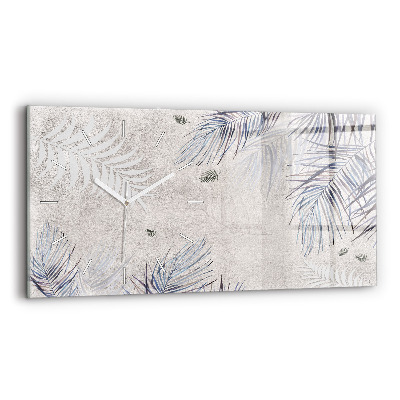 Horizontální skleněné hodiny nástěnné Palmový list