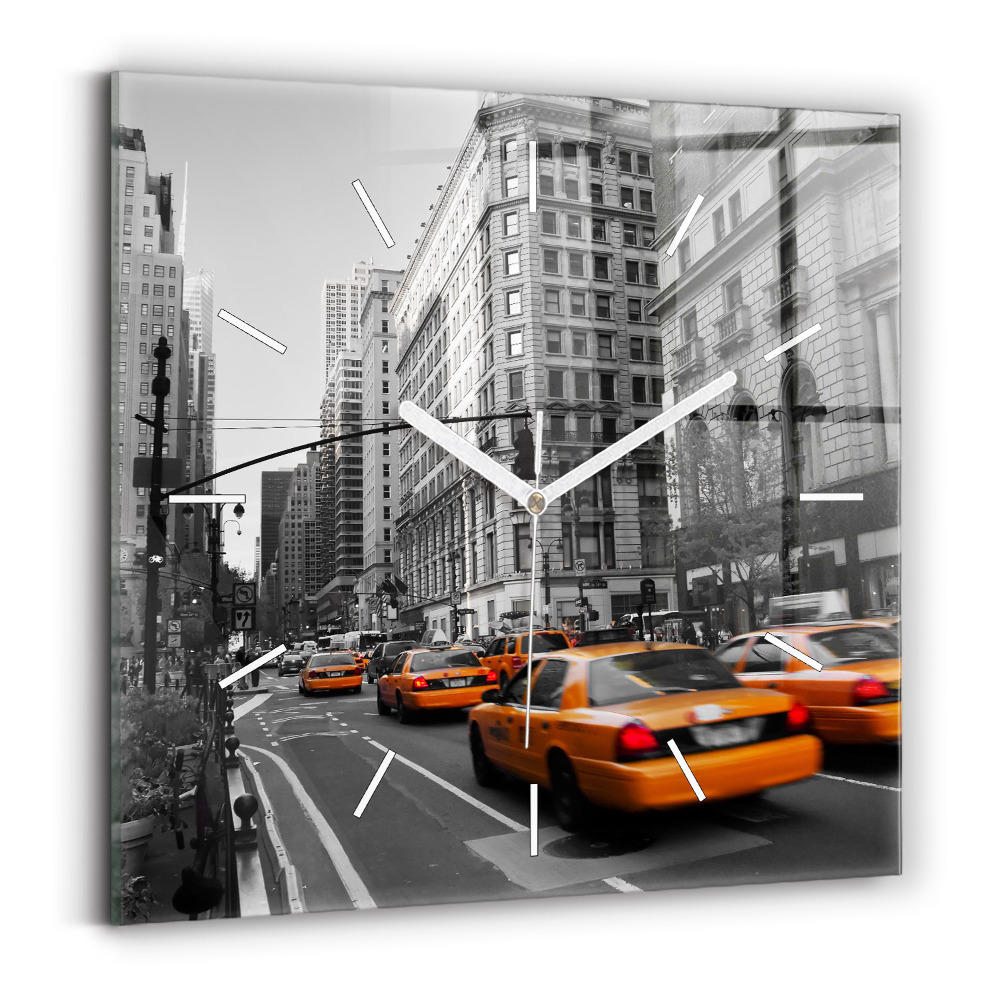 Skleněné nástěnné hodiny čtvercové Manhattan a taxíky