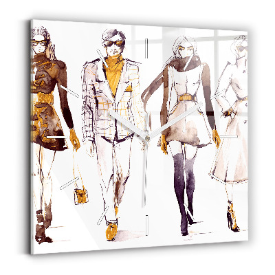 Skleněné nástěnné hodiny čtvercové Žena a muž