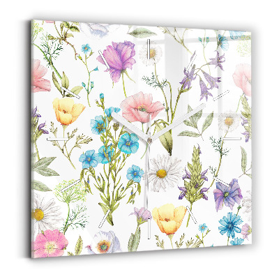 Hodiny na skle čtvercové Kompozice květin