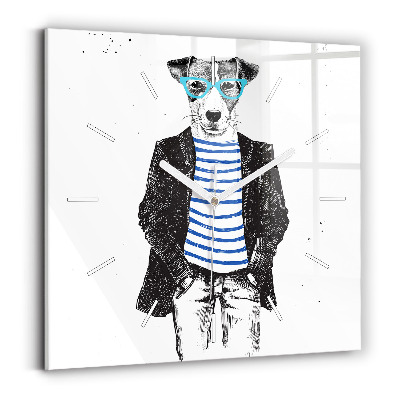 Skleněné nástěnné hodiny čtvercové Pes v lidském těle