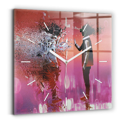 Skleněné nástěnné hodiny čtvercové Kyberprostor