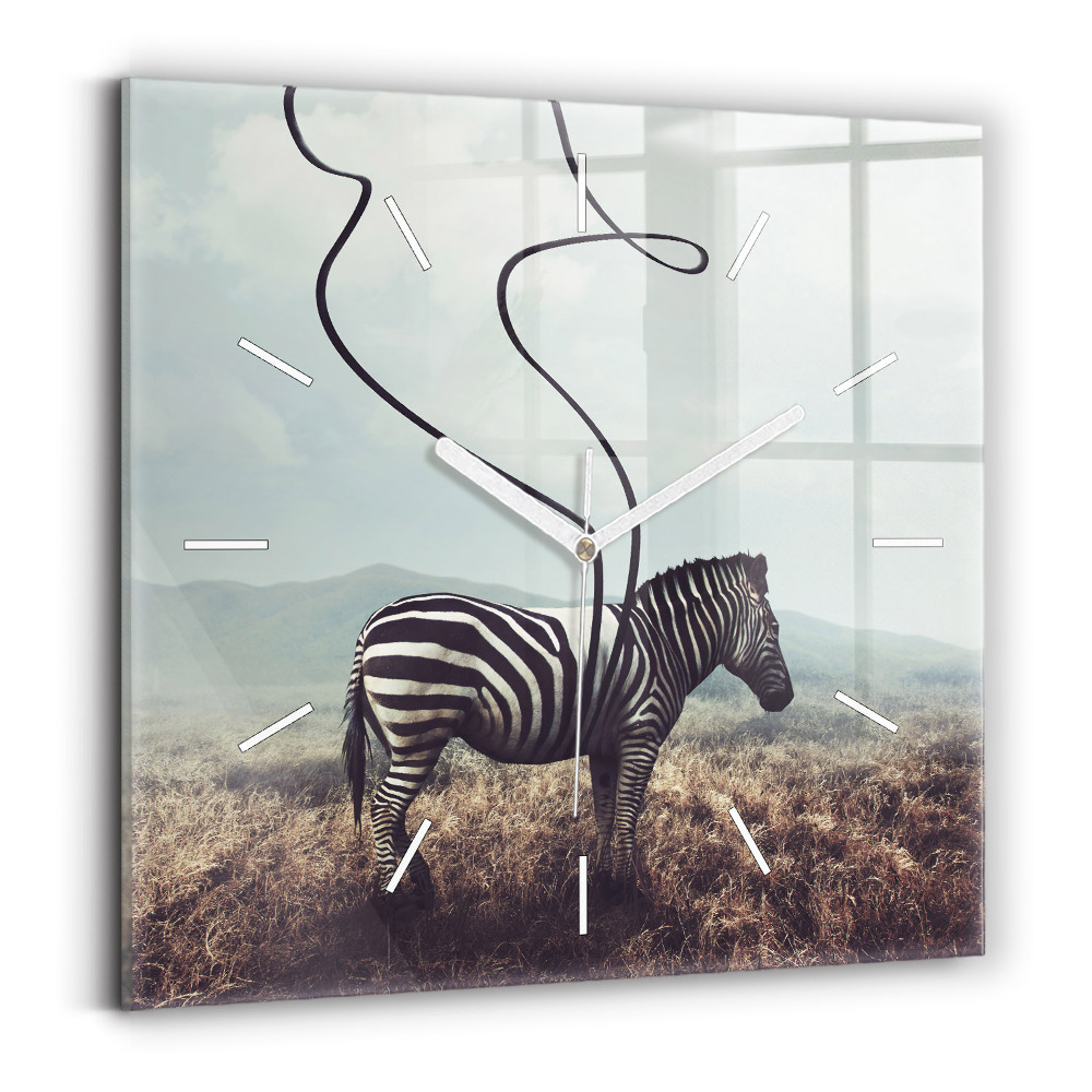 Hodiny na skle čtvercové Zebra - abstrakce