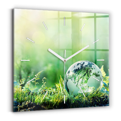 Hodiny na skle čtvercové Zeměkoule