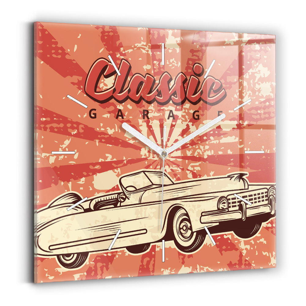 Hodiny na skle čtvercové Retro retro auto