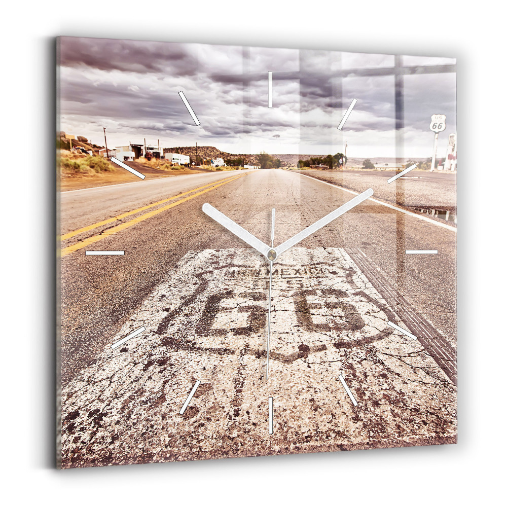 Skleněné nástěnné hodiny čtvercové Silnice Route 66 USA
