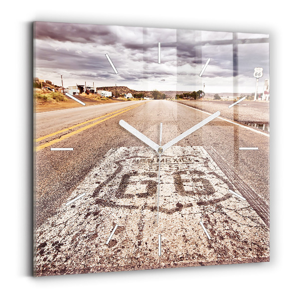 Skleněné nástěnné hodiny čtvercové Silnice Route 66 USA