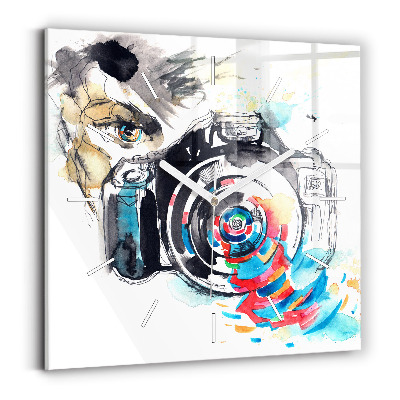 Skleněné nástěnné hodiny čtvercové Žena fotografka