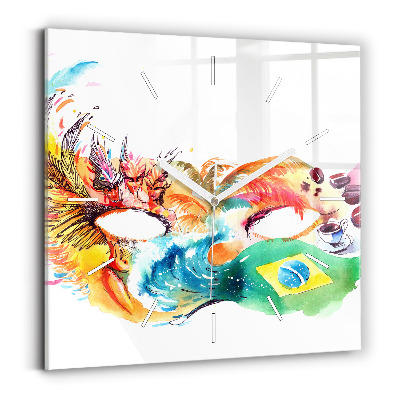 Skleněné nástěnné hodiny čtvercové Kultura - Vlajka Brazílie