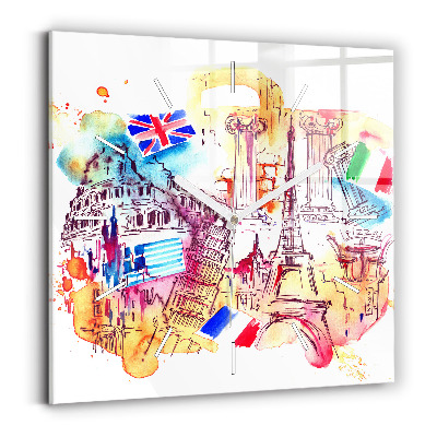 Skleněné nástěnné hodiny čtvercové Atraktivní země světa