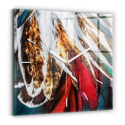 Skleněné nástěnné hodiny čtvercové Světle hnědé ptačí peří