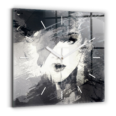 Skleněné nástěnné hodiny čtvercové Žena - akvarel