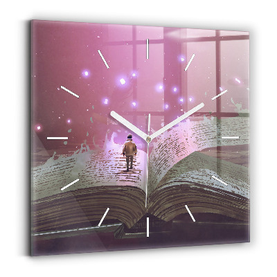 Skleněné hodiny s fotkou čtvercové Knižní abstrakce