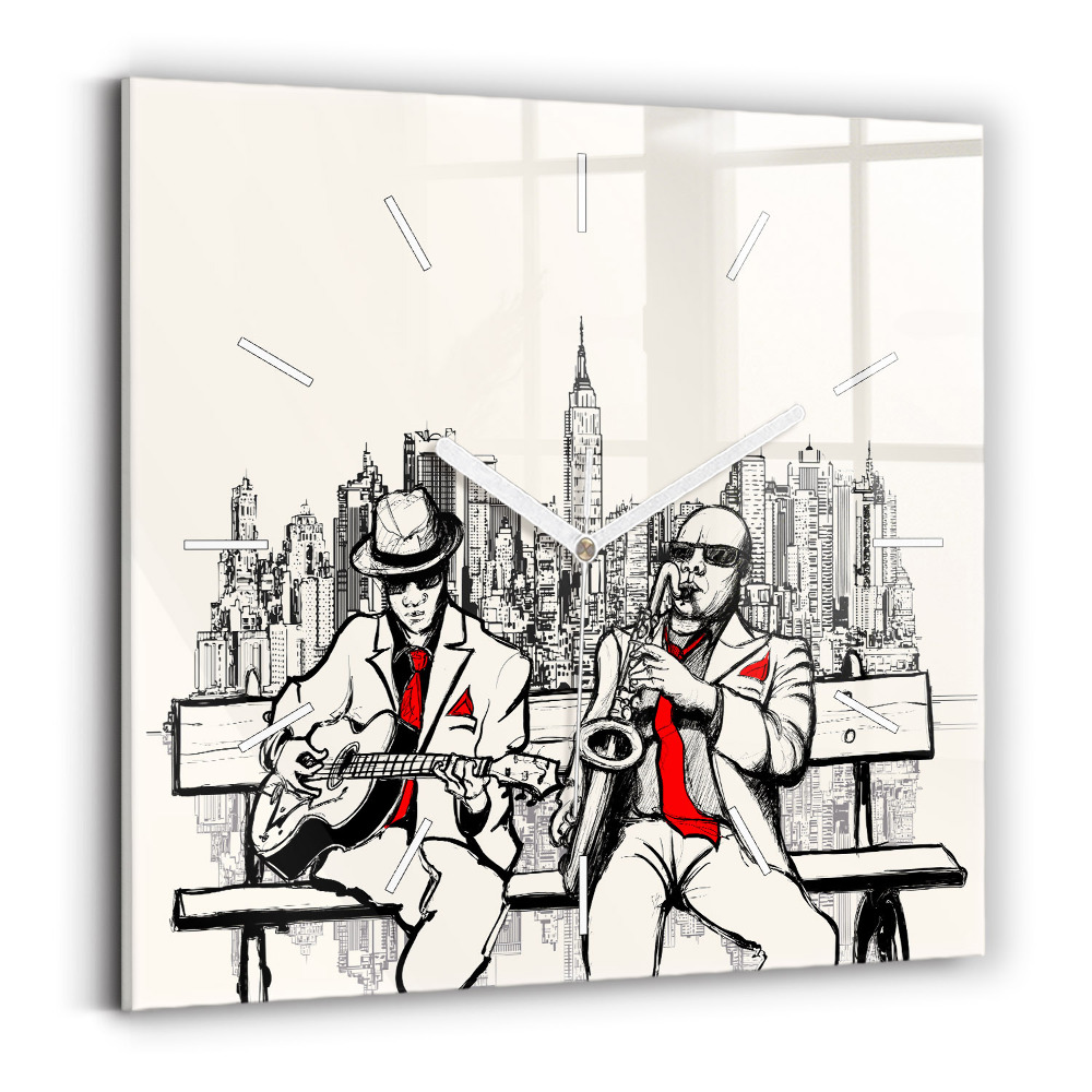 Skleněné nástěnné hodiny čtvercové Jazz v New Yorku