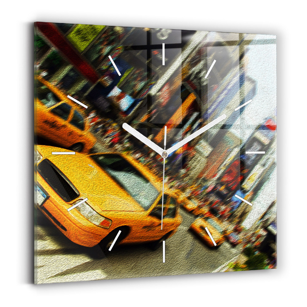 Hodiny na skle čtvercové Newyorské taxíky
