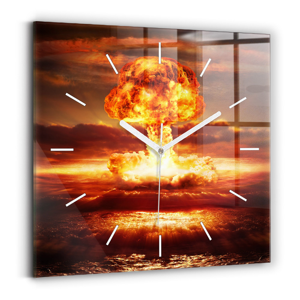 Hodiny na skle čtvercové Výbuch atomové bomby