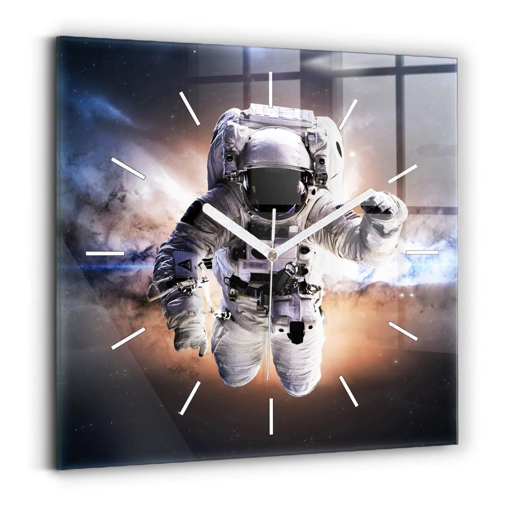 Hodiny na skle čtvercové Astronaut ve vesmíru