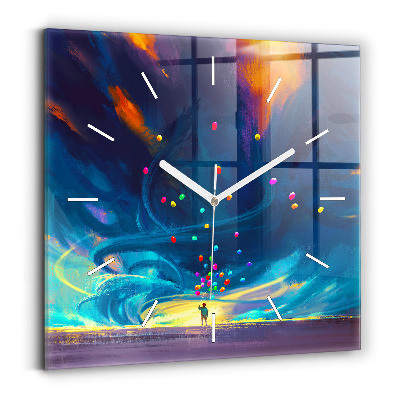 Hodiny na skle čtvercové Dítě a balónky