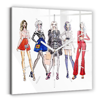 Hodiny na skle čtvercové Módní dívky