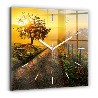 Hodiny na skle čtvercové Mlha při východu slunce